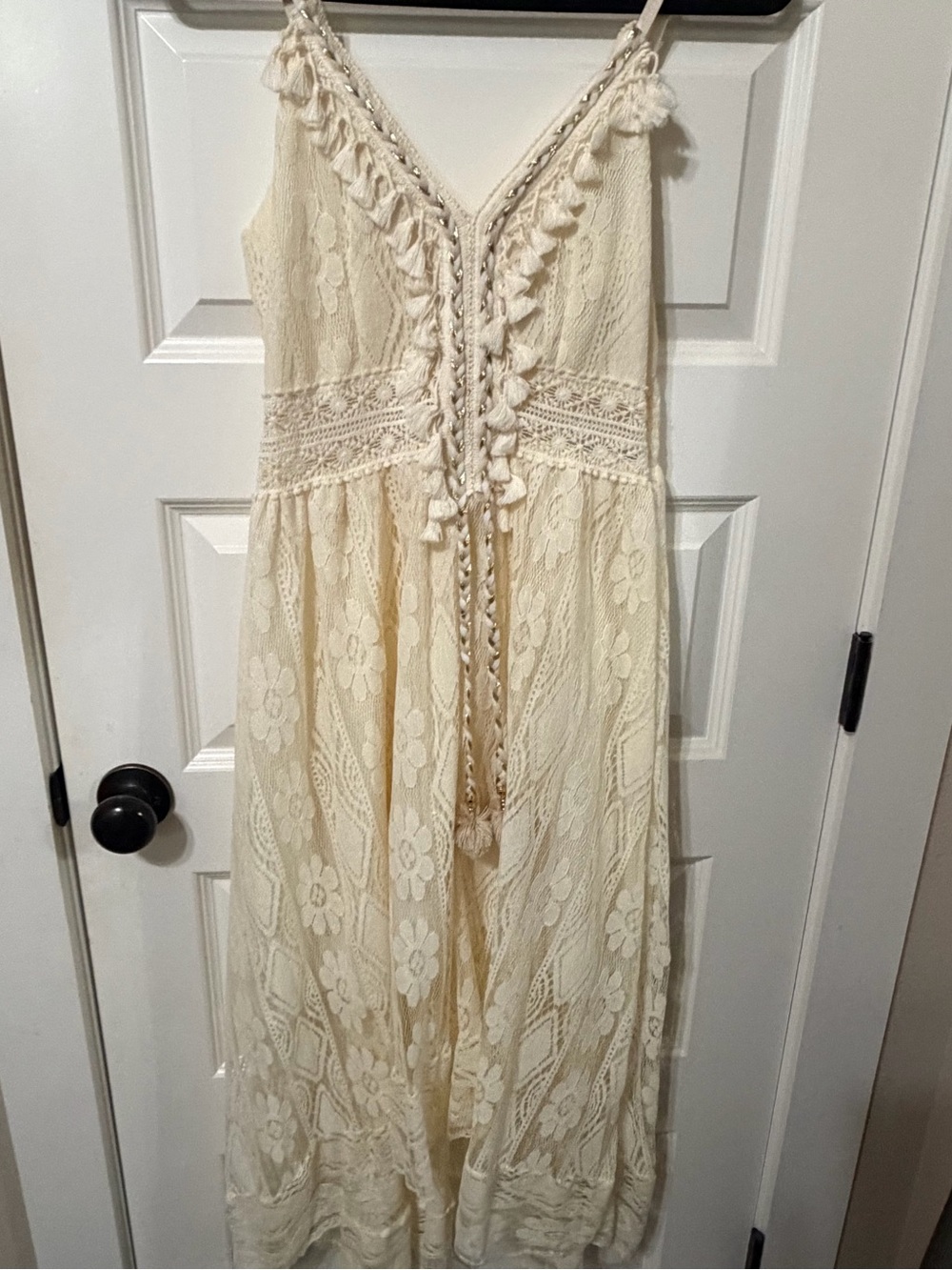 Boho Lace Tassel Maxi Dress in Cream